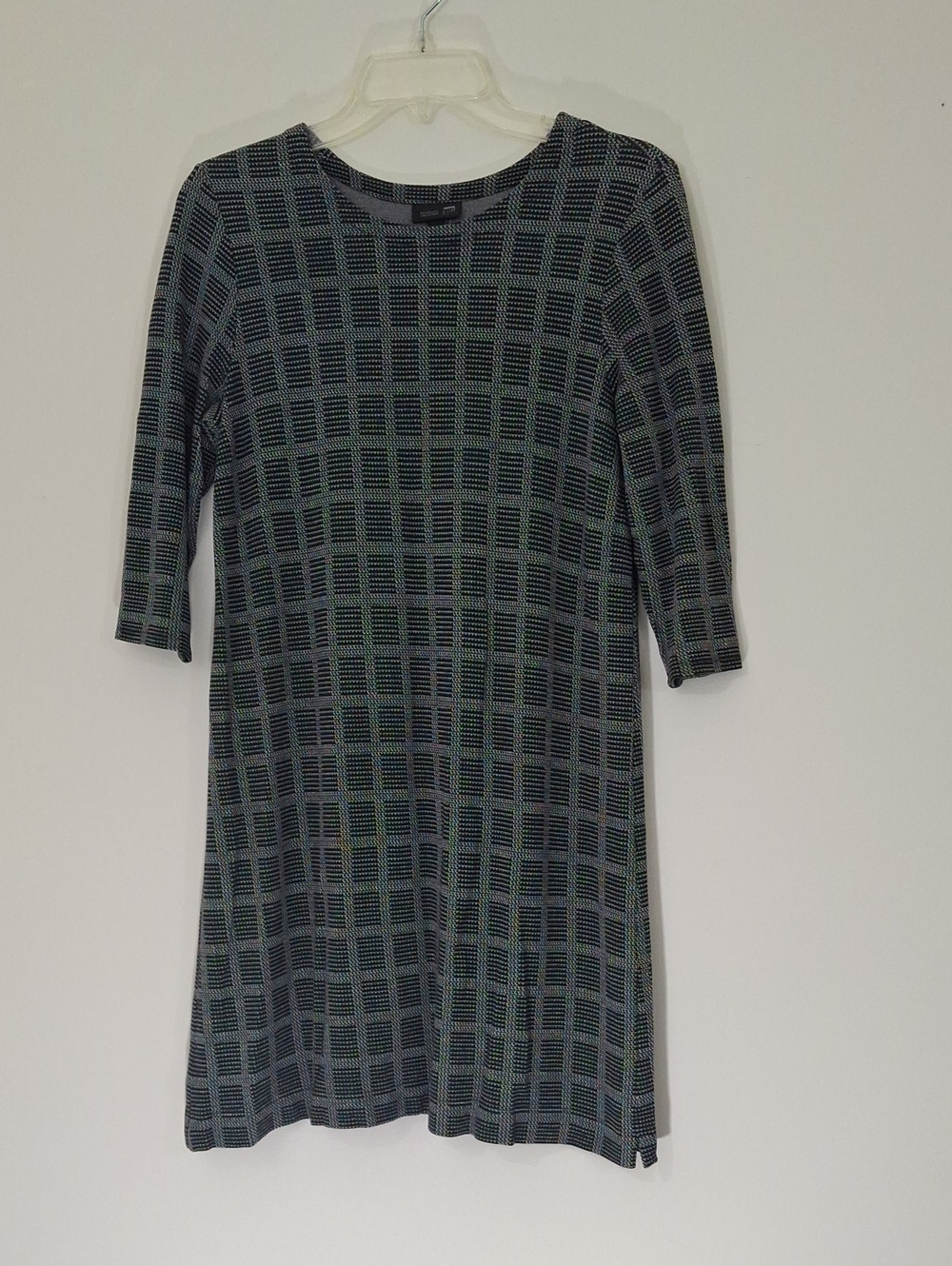 J. Jill Plaid Midi Shift Dress in Black and Gray, Size SP